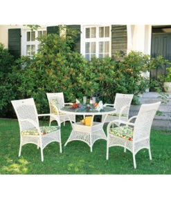 Best Alu-Korbtisch Madelene, Rund, Weiss, Ca. Ø110/H73 Cm -Gartenmöbel 1070127 BildM 001 BestFreizeitmoebelKorbtischMadeleneKorbtischMadeleneWeiss