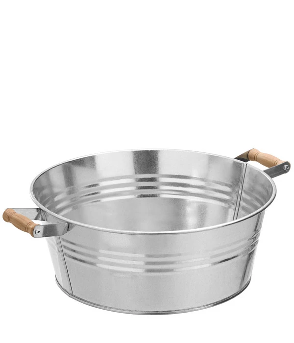 Zink-Wanne Mit Holzgriffen, Rund, Silber 3 Zink-Wanne Mit Holzgriffen, Rund, Silber