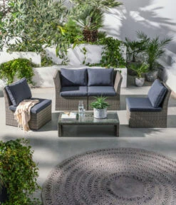 Dehner Geflecht-Lounge Rom, 4-teilig -Gartenmöbel 4407334 WE MO 001 DehnerGeflechtLoungeRomNEU