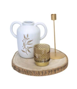 Dehner Tischdeko-Set, Weiß/gold, 4-teilig