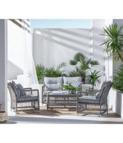 Dehner Geflechtlounge Santos, 4-teilig 19 Dehner Geflechtlounge Santos, 4-teilig -Gartenmöbel 6875074 WE MO 001 LoungeSantosNEU