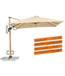 Schneider Ampelschirm Rhodos Twist Woody, Quadratisch, Ca. B300/T300 Cm -Gartenmöbel 6953467 WE IG 001 SchneiderAmpelschirmRhodosTwistWoodynatur